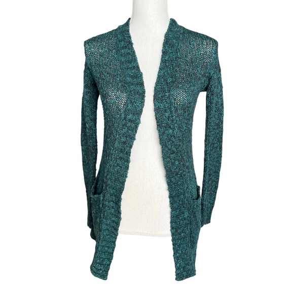 Full Tilt Green Knit Cardigan with Open Front and Long Sleeves - Picture 1 of 5